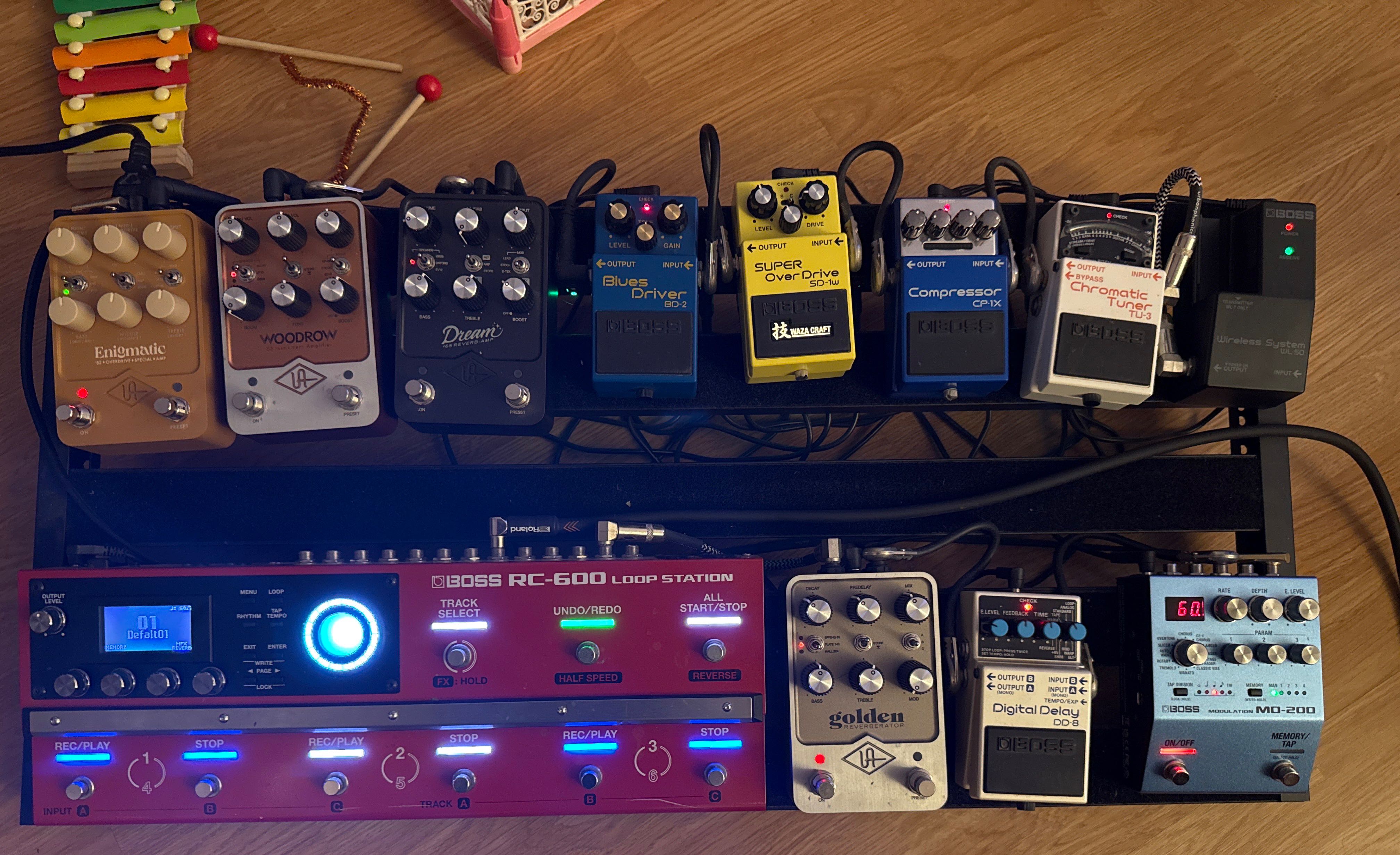 Loop and effects pedals in the Dawncairn Studio setup